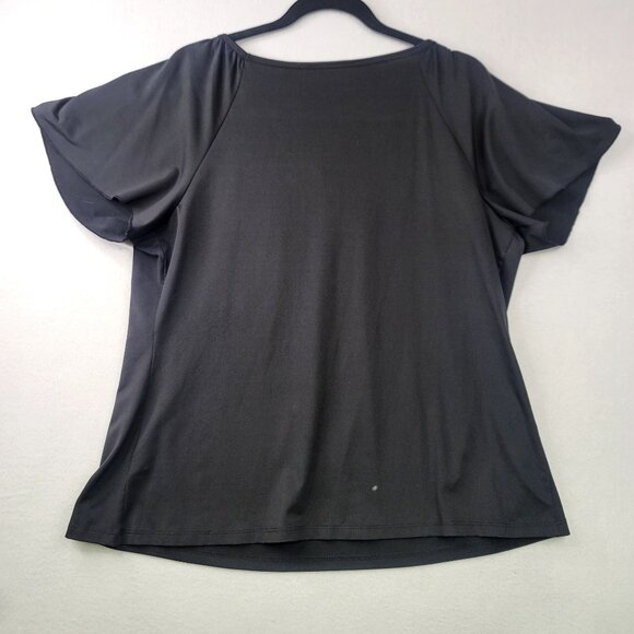 Notations Womens XL Black Pleated Scoop Neck Short Sleeve Top - Picture 3 of 8